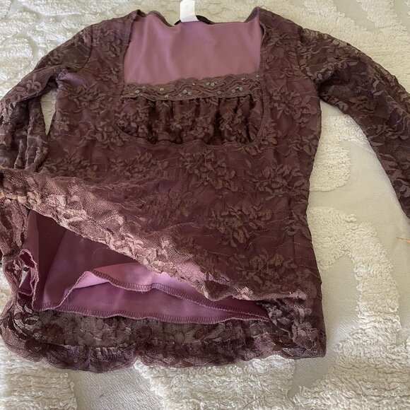 MCM Y2K Lace Overlay Milkmaid Mesh Fairy Top Whimsigoth Size Petite M - Picture 7 of 8